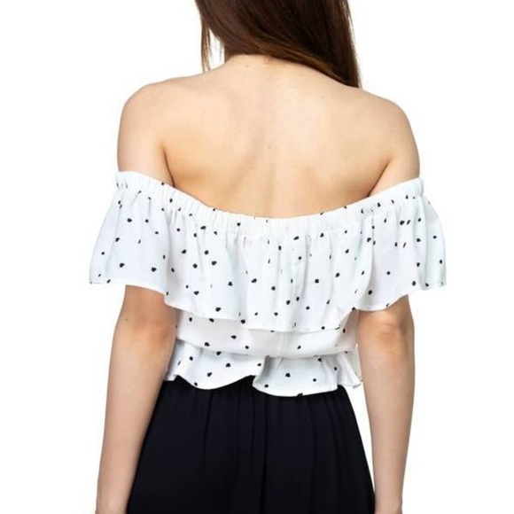 Over Polka Dot Off The Shoulder Woven Cropped Top - Picture 4 of 4
